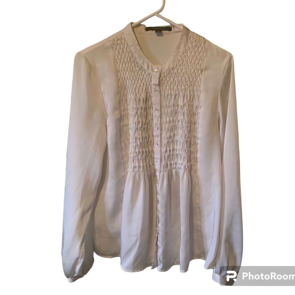 Chadwicks White Button Down Pleated Blouse Size 14